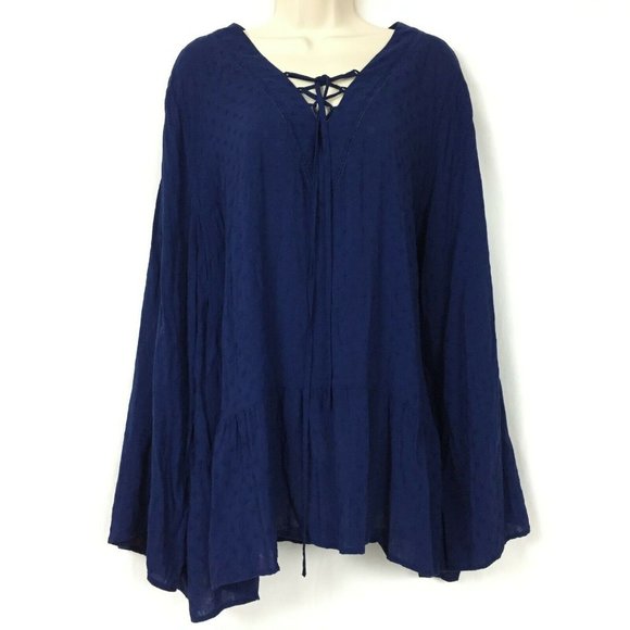 Lane Bryant Tops - Lane Bryant Ruffle Hem Tie Front Top 26 Navy Blue